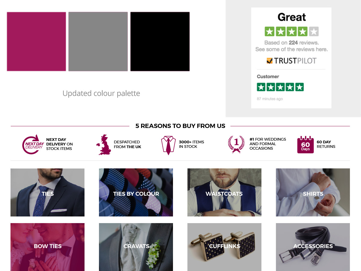 website details and colour palette